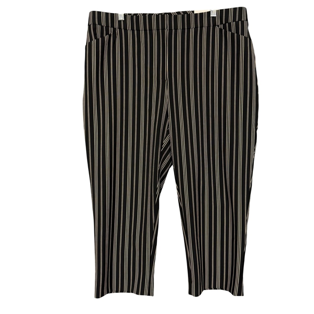 Chicos‎ Pants 3 Women 16 Black Tan Pinstripe Cropped Brigitte So Slimming NWT